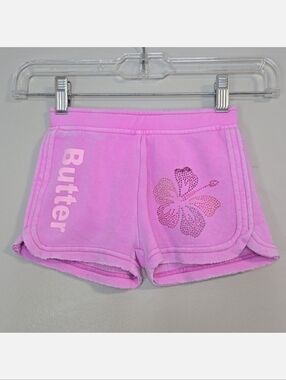 🌺🍍 BUTTER Kids Pink "Aloha" Hibiscus Sweat Shorts, Size 3T ~ PRELOVED